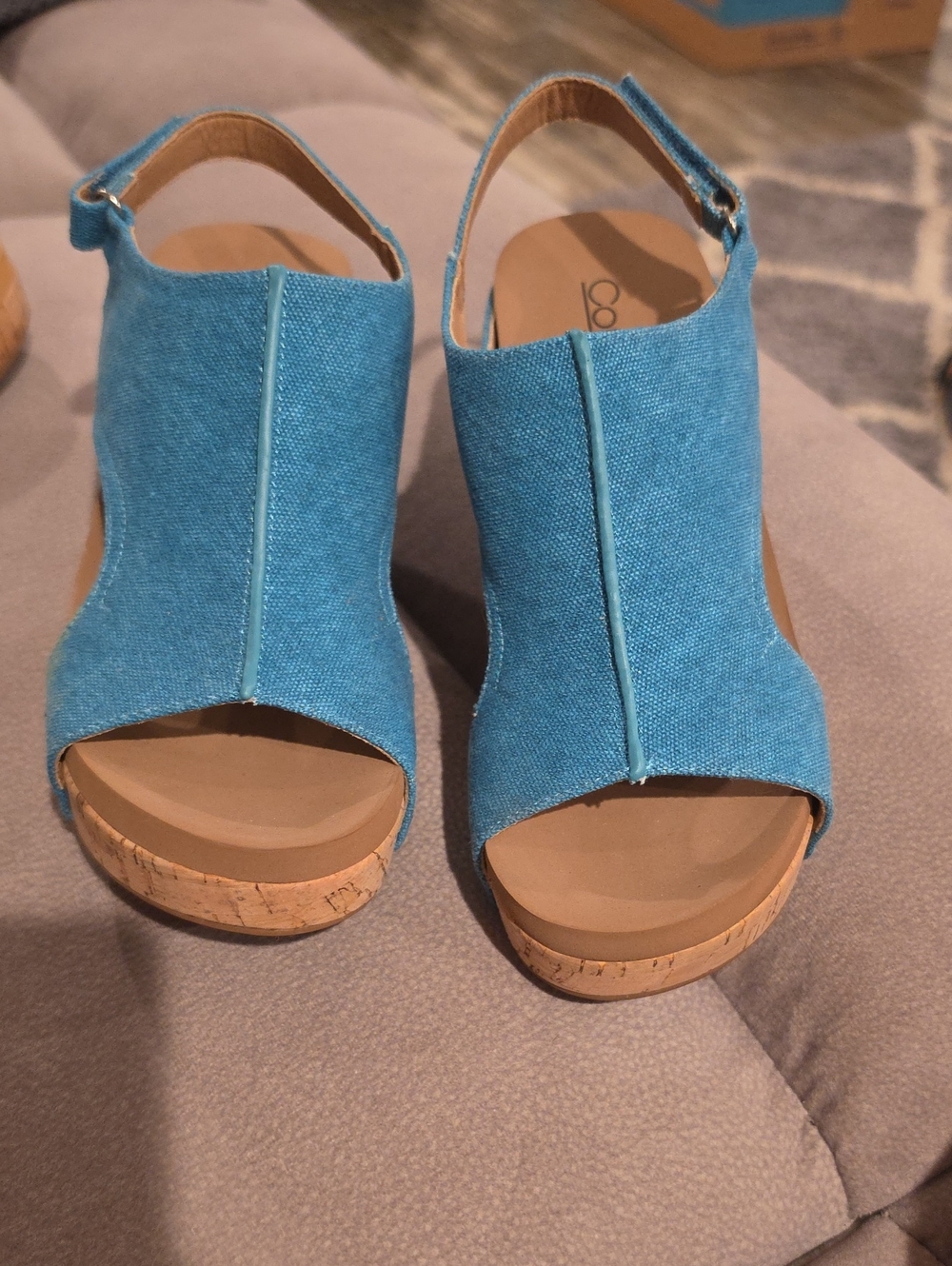 Women’s Blue Open-Toe Wedge Sandals with Slingback Strap